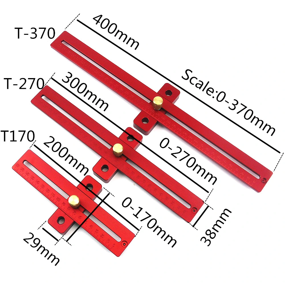 Aluminum Alloy 170/270/370mm Scale Measure Scribing Ruler Woodworking T-Type Hole Ruler Marking Tool - 370mm